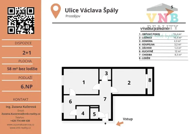 Pronájem bytu 2+1, Prostějov, Václava Špály, 58 m2