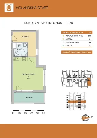 Pronájem bytu 1+kk, Olomouc - Řepčín, Edvarda Beneše, 38 m2