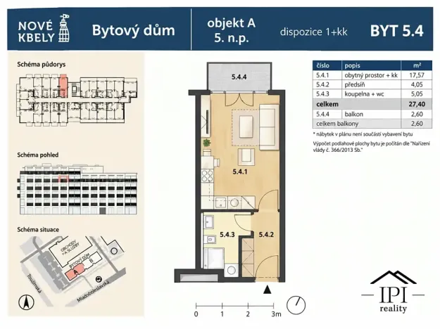 Pronájem bytu 1+kk, Praha - Kbely, Mladoboleslavská, 27 m2