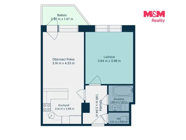 Prodej bytu 2+kk, Milovice - Mladá, Slepá, 46 m2