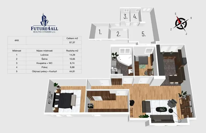 Pronájem bytu 4+kk, Kuřim, Bezručova čtvrť, 87 m2