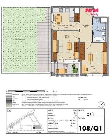 Prodej bytu 2+1, Praha - Hlubočepy, Gollové, 55 m2