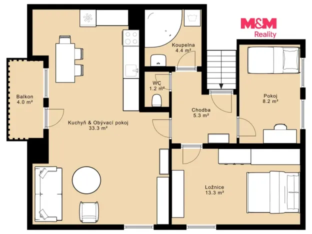 Prodej bytu 3+kk, Malonty, 65 m2