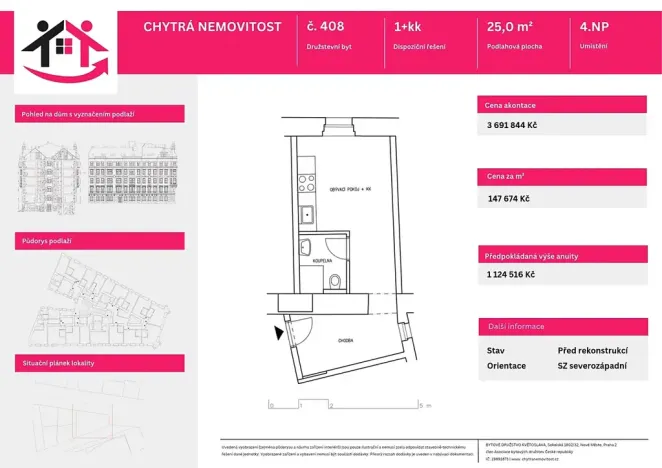 Prodej bytu 1+kk, Praha, 25 m2