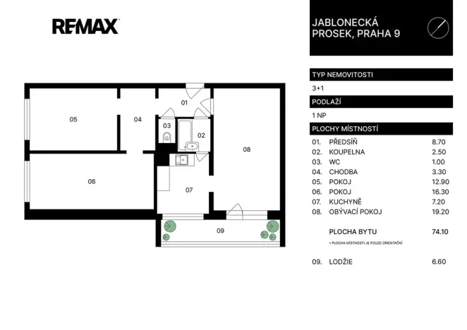 Prodej bytu 3+1, Praha - Střížkov, Jablonecká, 74 m2