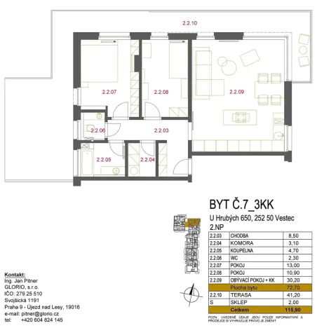 Prodej bytu 3+kk, Vestec, U Hrubých, 73 m2