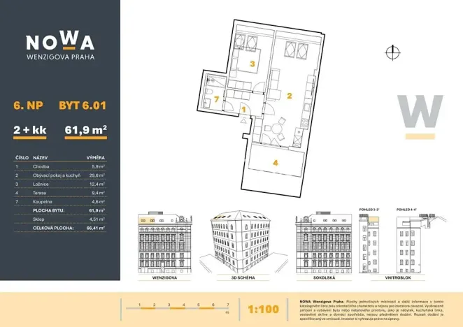 Prodej bytu 2+kk, Praha - Nové Město, Wenzigova, 62 m2