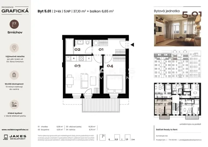 Prodej bytu 2+kk, Praha - Smíchov, Grafická, 37 m2