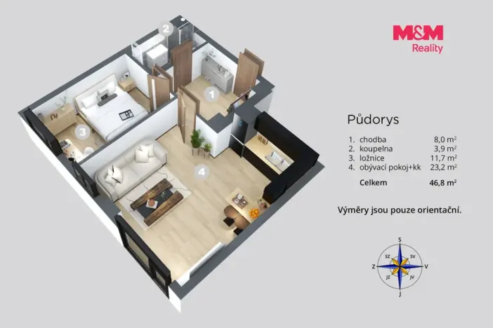 Pronájem bytu 2+kk, Děčín - Děčín I-Děčín, Masarykovo nám., 47 m2