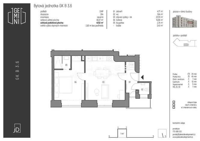 Pronájem bytu 2+kk, Kolín, Zengrova, 48 m2