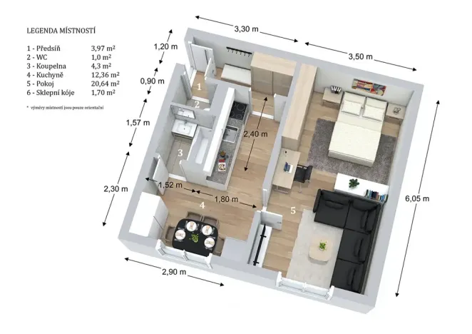 Prodej bytu 1+1, Brno, Novoměstská, 43 m2