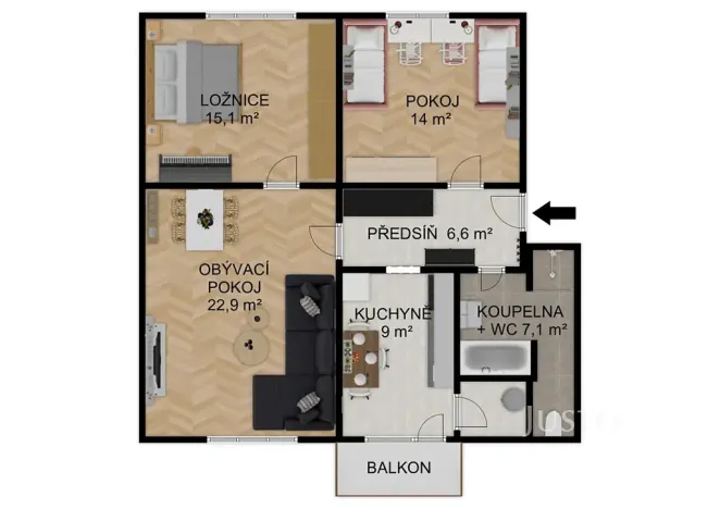 Prodej bytu 3+1, Písek, Harantova, 75 m2