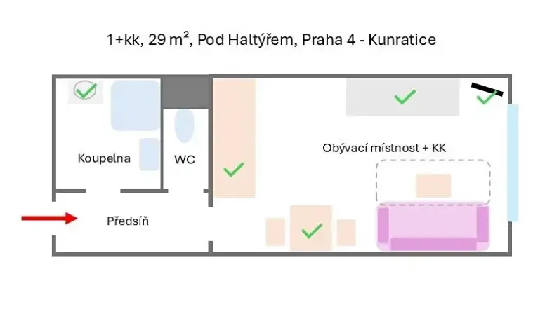 Pronájem bytu 1+kk, Praha - Kunratice, Pod Haltýřem, 29 m2