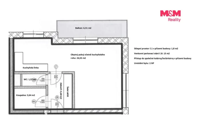 Pronájem bytu 1+kk, Plzeň - Litice, Vysoká, 38 m2