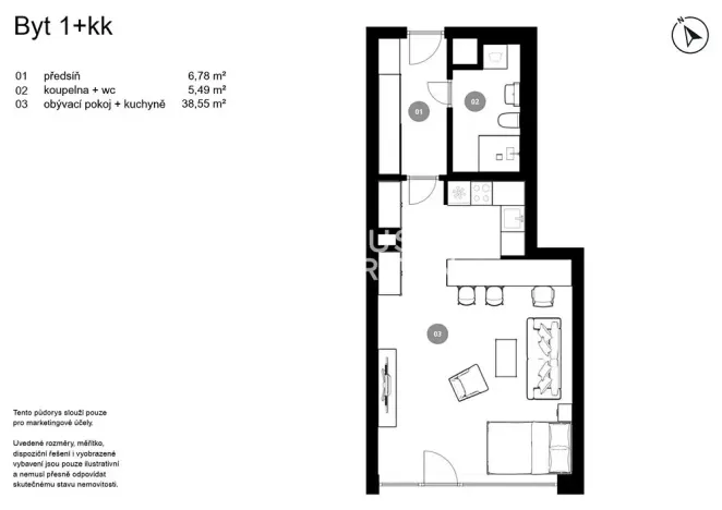 Prodej bytu 1+kk, Praha - Košíře, Jinonická, 54 m2