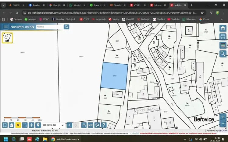 Prodej pozemku pro bydlení, Beřovice, 1262 m2