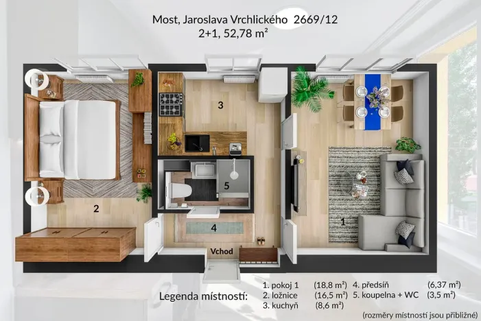 Pronájem bytu 2+1, Most, Jaroslava Vrchlického, 52 m2