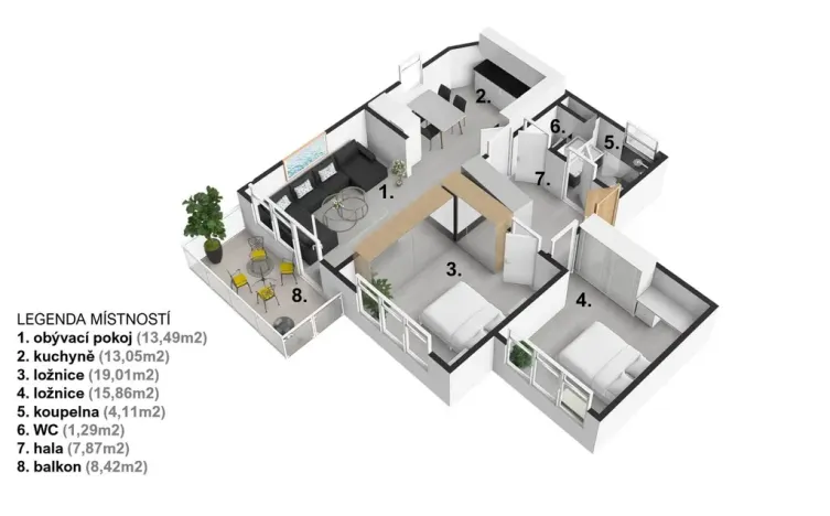 Pronájem bytu 3+kk, Praha - Chodov, Kloknerova, 75 m2