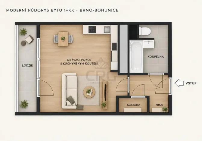 Prodej bytu 1+kk, Brno - Bohunice, Okrouhlá, 33 m2