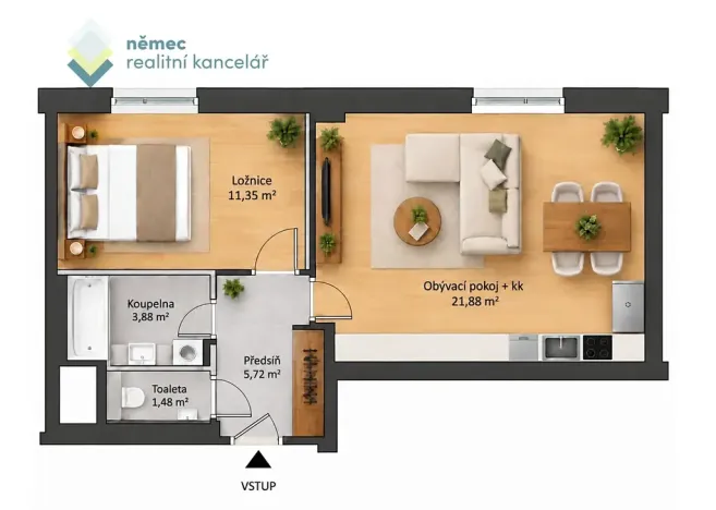 Pronájem bytu 2+kk, Praha - Satalice, K nádraží, 44 m2