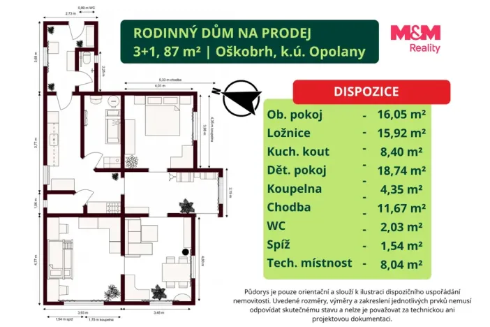 Prodej rodinného domu, Opolany - Oškobrh, 87 m2