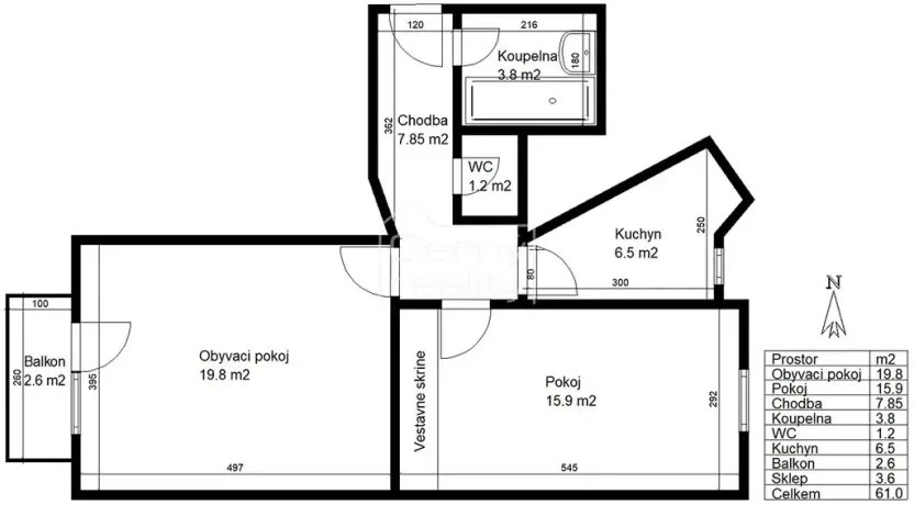 Pronájem bytu 2+1, Sezemice, Nerudova, 55 m2