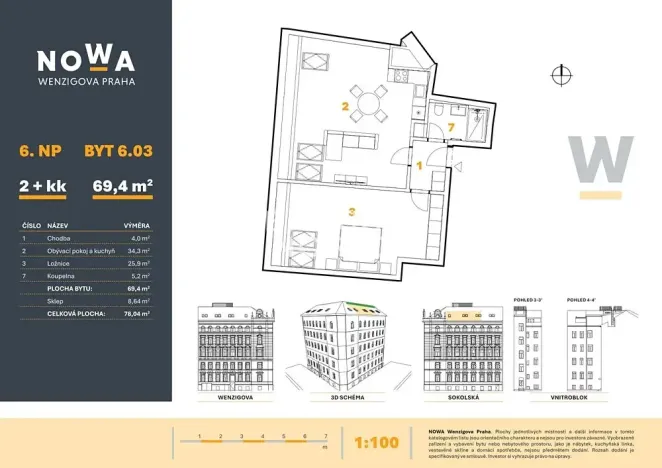 Prodej bytu 2+kk, Praha - Nové Město, Wenzigova, 81 m2