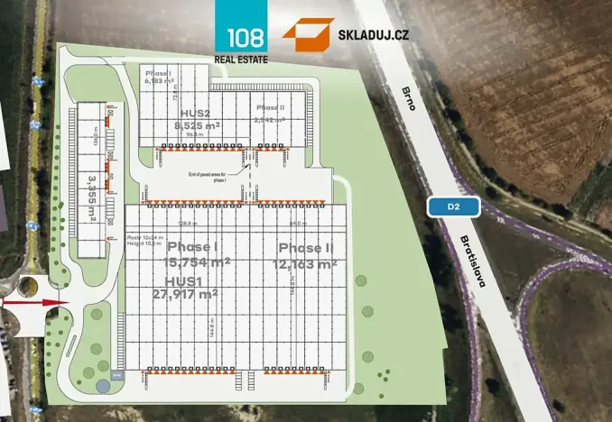 Pronájem skladu, Hustopeče, 6100 m2