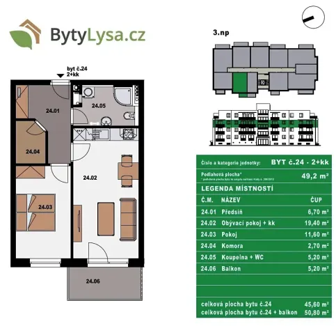 Prodej bytu 2+kk, Lysá nad Labem, Šípková, 49 m2