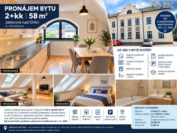 Pronájem bytu 2+kk, Jablonné nad Orlicí, Hradisková, 58 m2