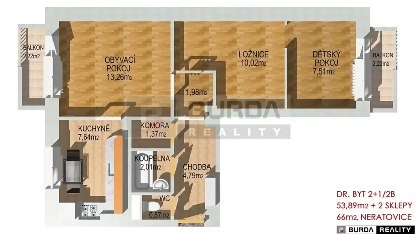 Prodej bytu 2+1, Neratovice, 66 m2