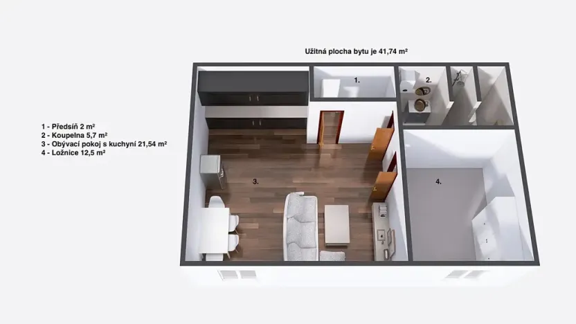 Pronájem bytu 2+kk, Železnice, Tyršova, 42 m2