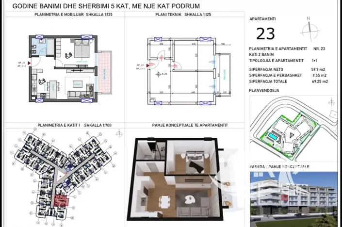 Prodej bytu 2+kk, Qerret, Albánie, 59 m2