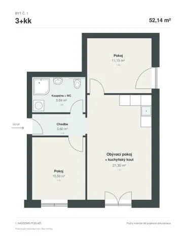 Prodej bytu 3+kk, Vochov, 52 m2
