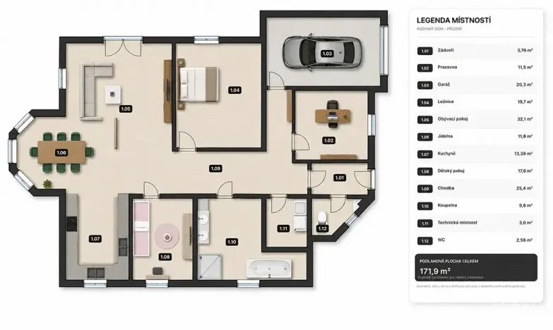 Pronájem rodinného domu, Postřižín, Lišková, 150 m2