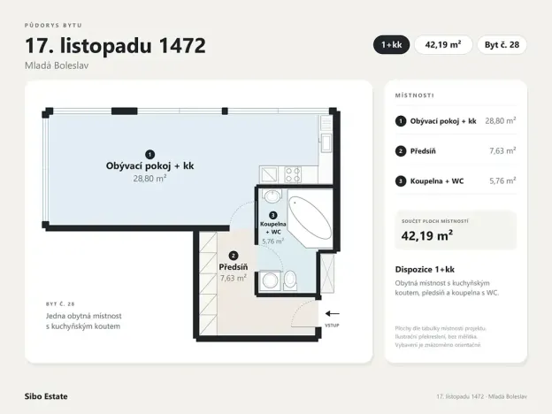 Prodej bytu 1+kk, Mladá Boleslav, 17. listopadu, 44 m2