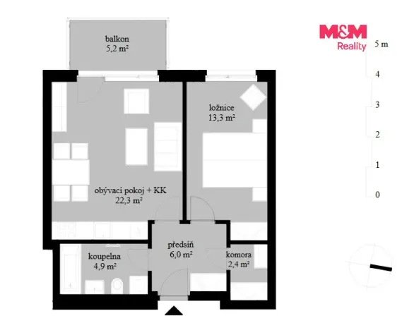 Pronájem bytu 2+kk, Praha - Kbely, 49 m2