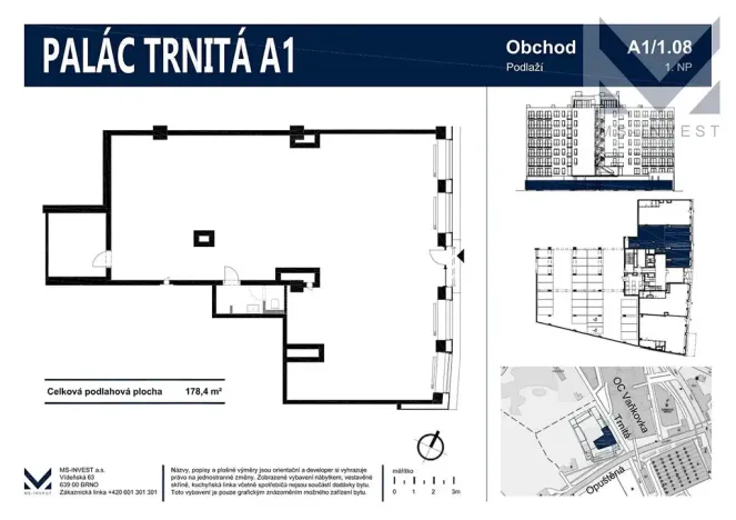 Prodej obchodního prostoru, Brno, Trnitá, 178 m2